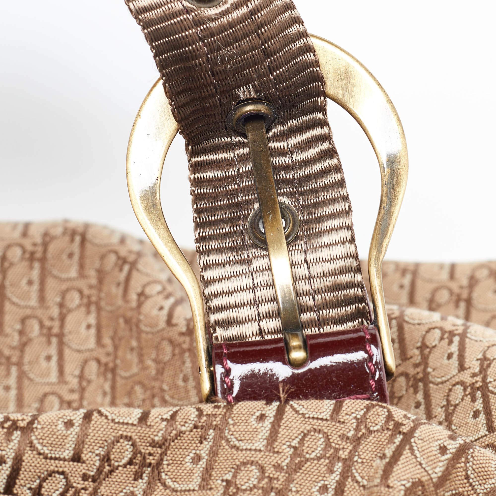 Women's Dior Beige/Maroon Oblique Canvas Suede and Patent Leather Tote