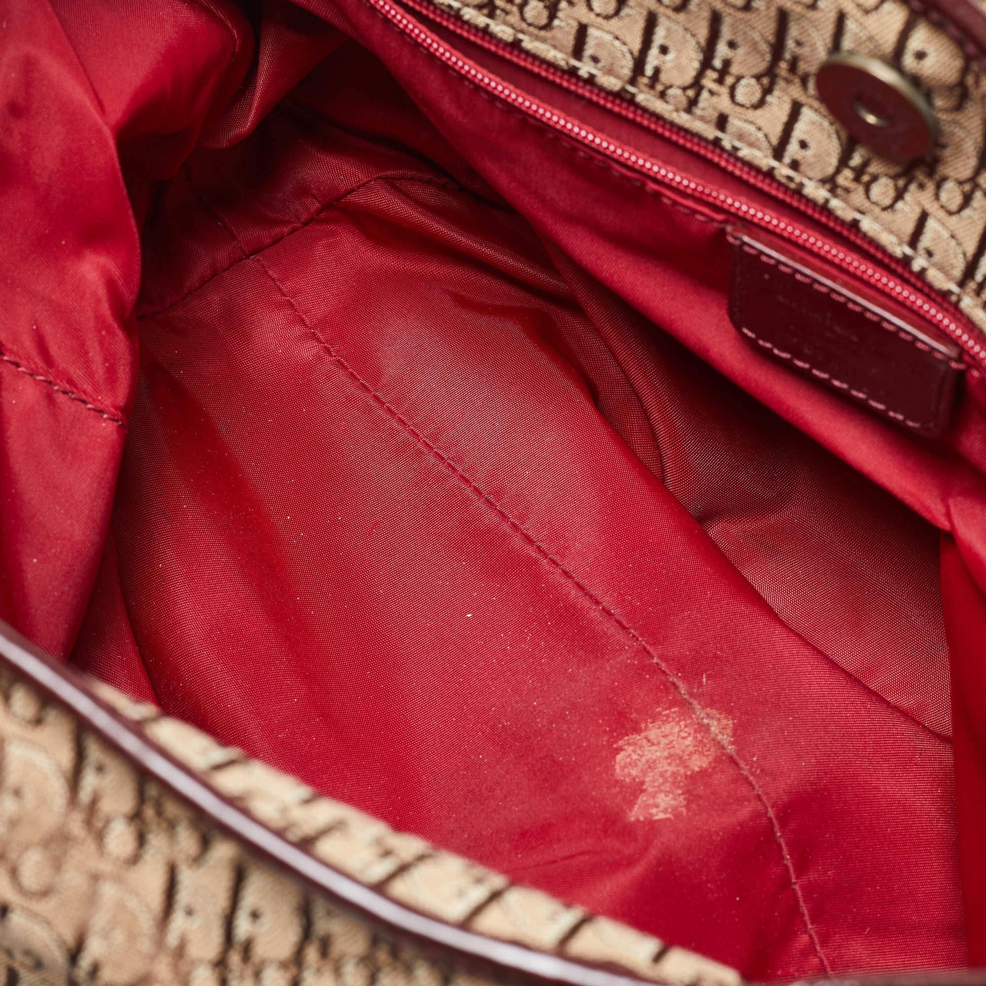 Dior Beige/Maroon Oblique Canvas Suede and Patent Leather Tote 4