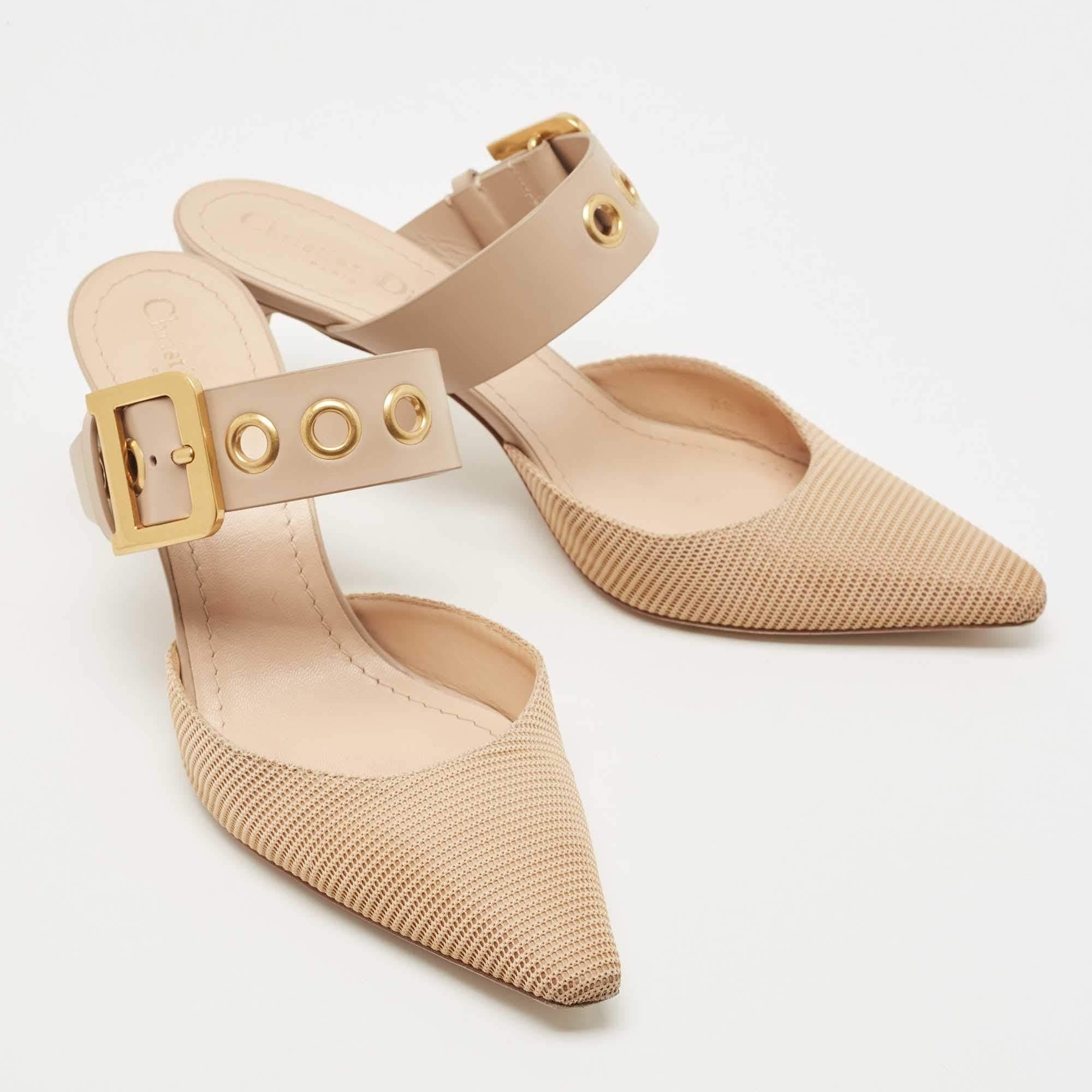 Dior Beige Mesh and Leather D Dior Mules Size 39 1