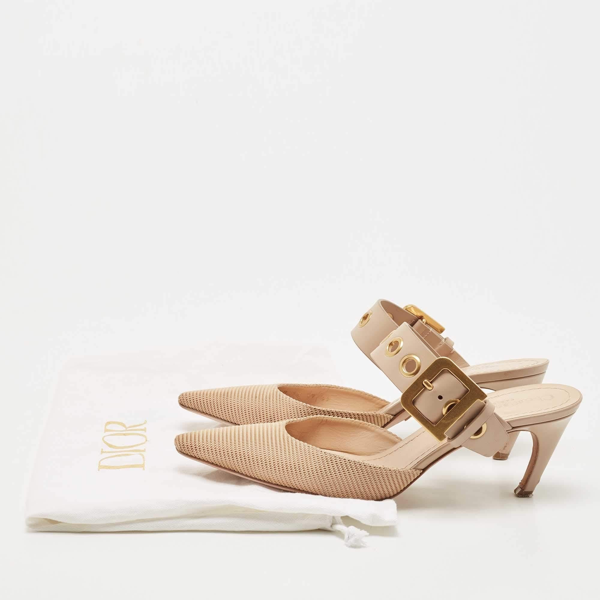 Dior Beige Mesh and Leather D Dior Mules Size 39 4