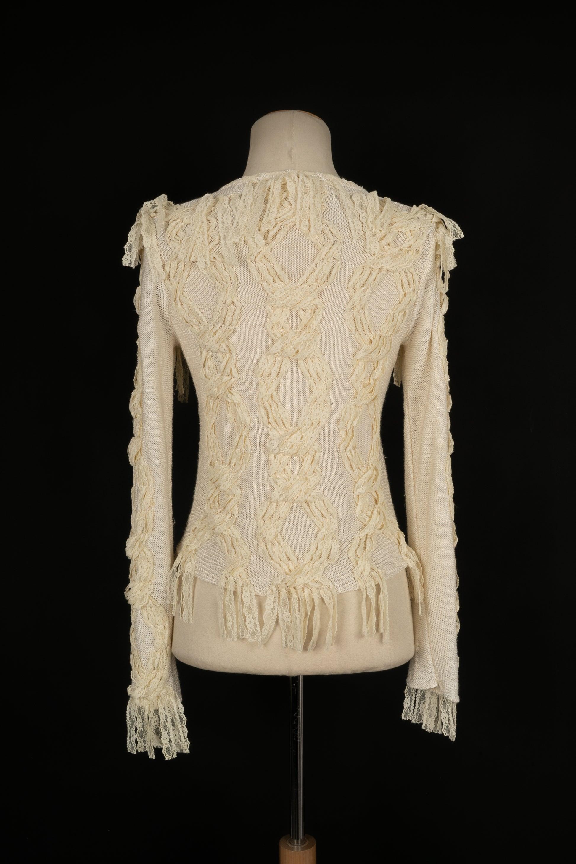 Dior Beige Mesh Cardigan with Lace In Excellent Condition In SAINT-OUEN-SUR-SEINE, FR