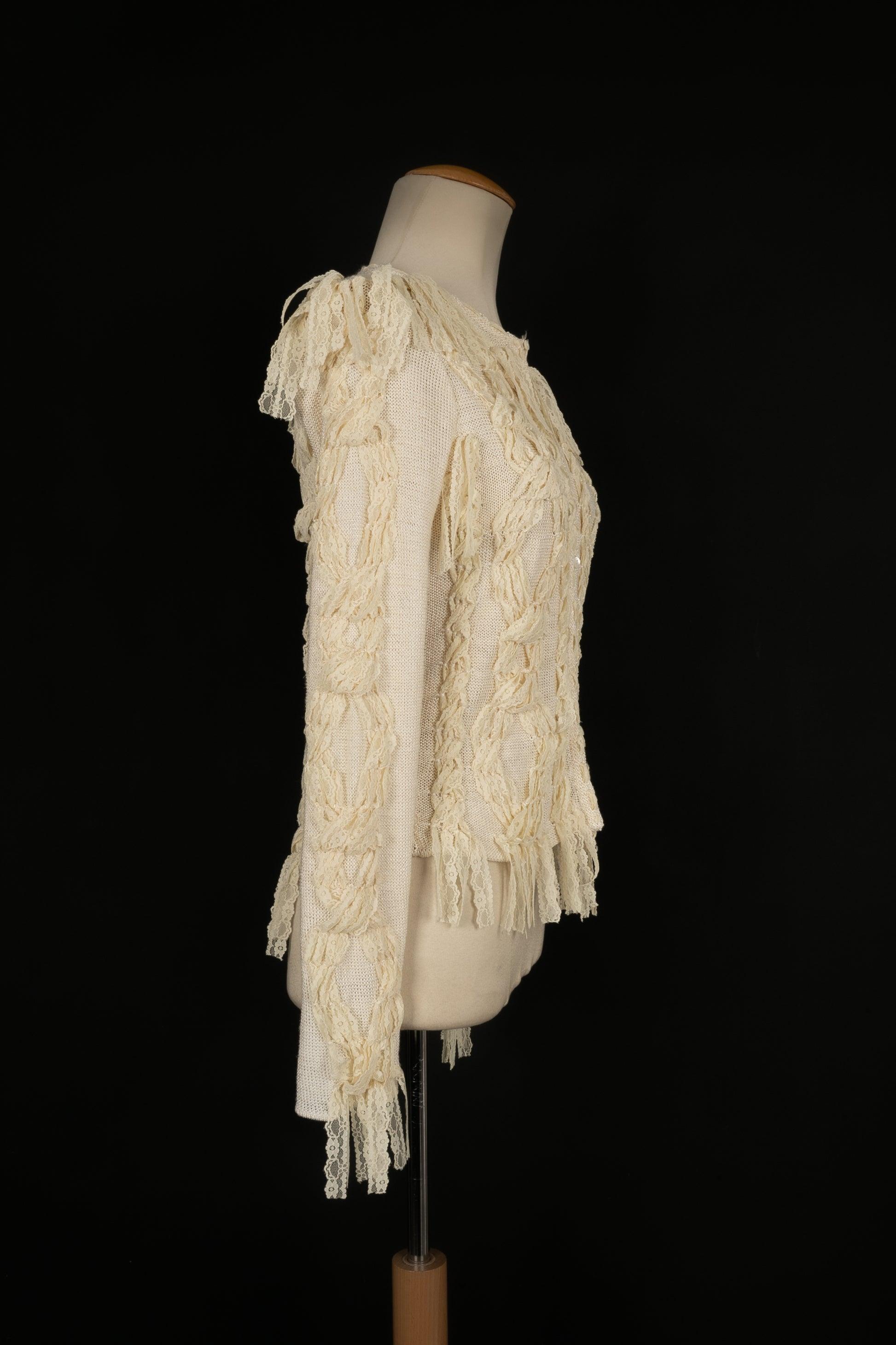 Women's Dior Beige Mesh Cardigan with Lace