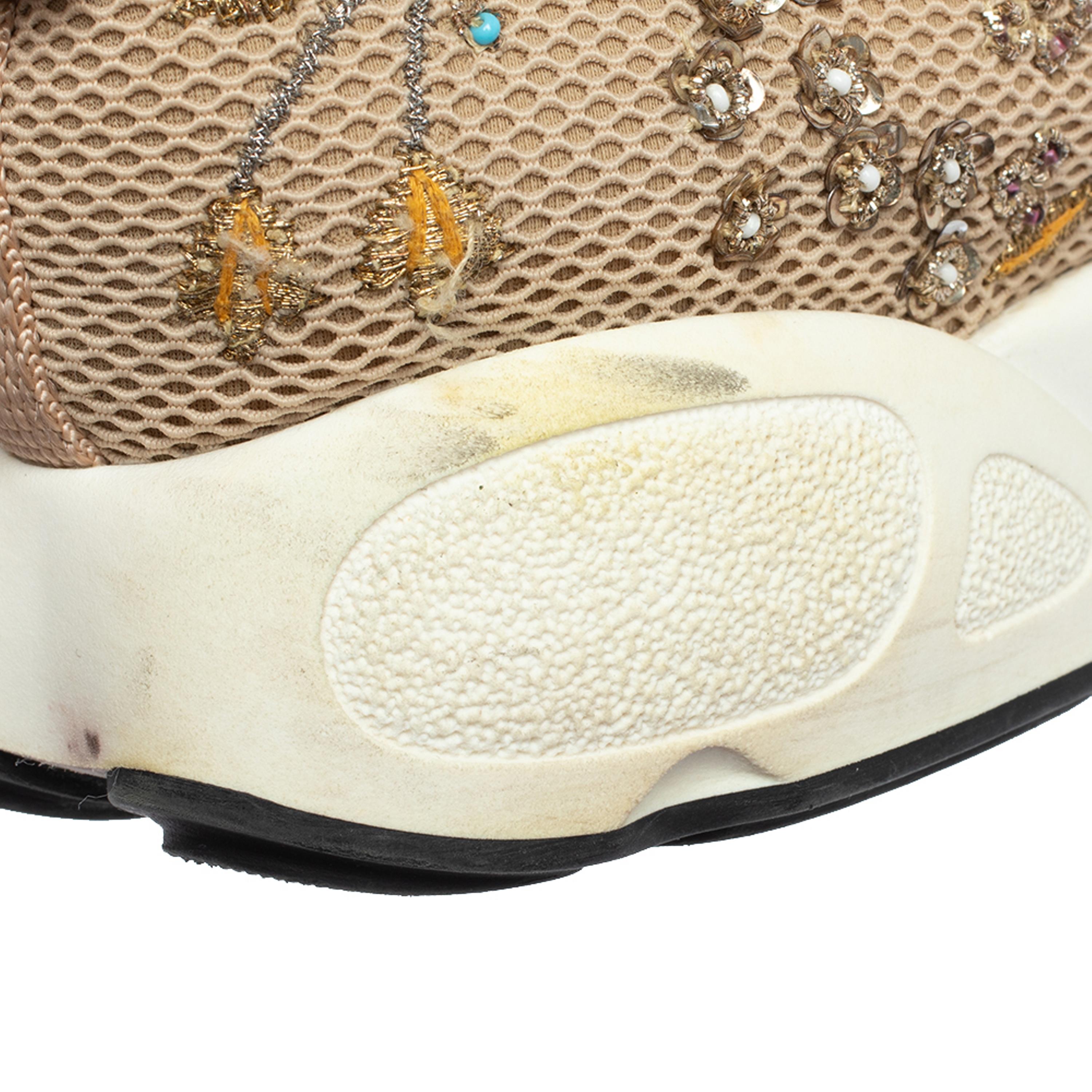 Dior Beige Mesh Fusion Floral Embellished And Embroidered Sneakers Size 38.5 1