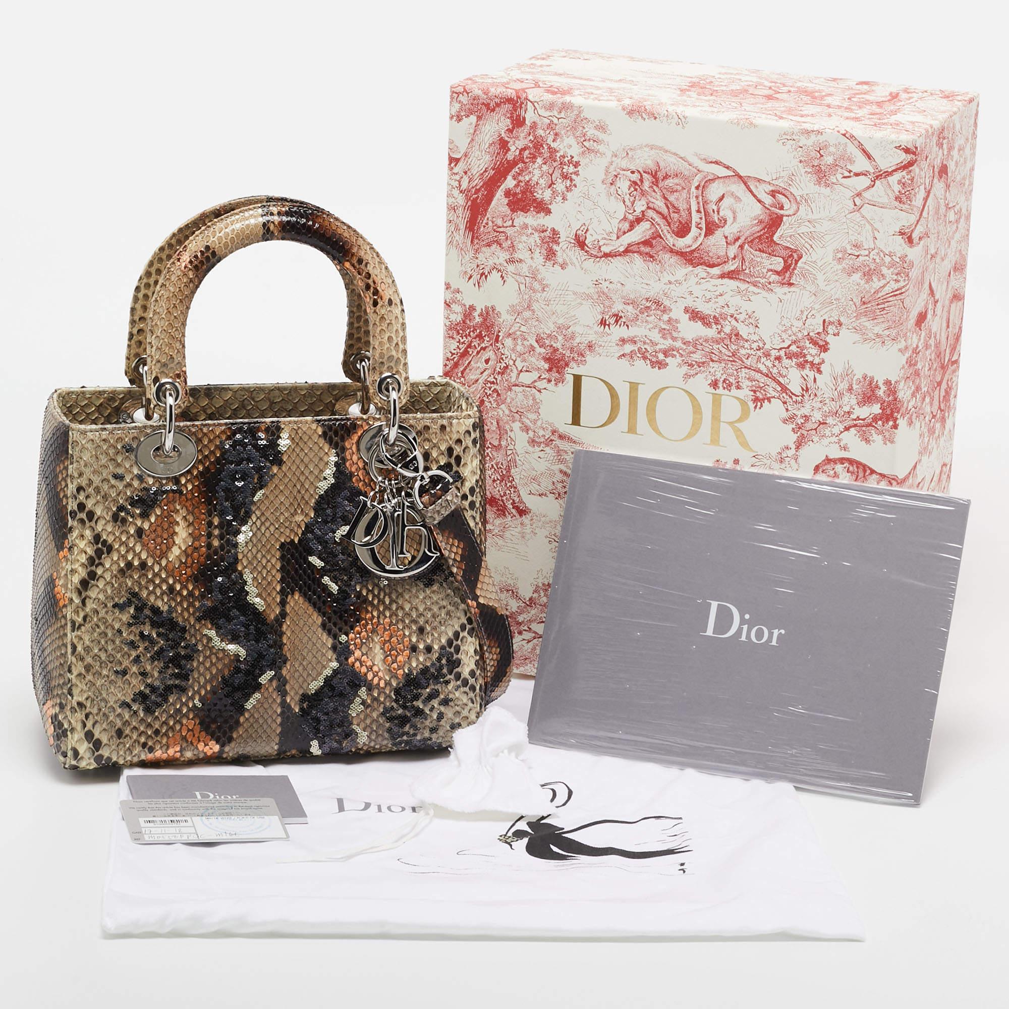 Dior Beige/Multicolor Python and Sequins Medium Lady Dior Tote For Sale 8