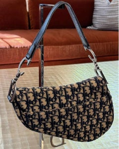 Dior Beige Navy Canvas Oblique Saddle Shoulder Bag