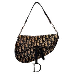 Dior Beige Navy Canvas Oblique Saddle Shoulder Bag