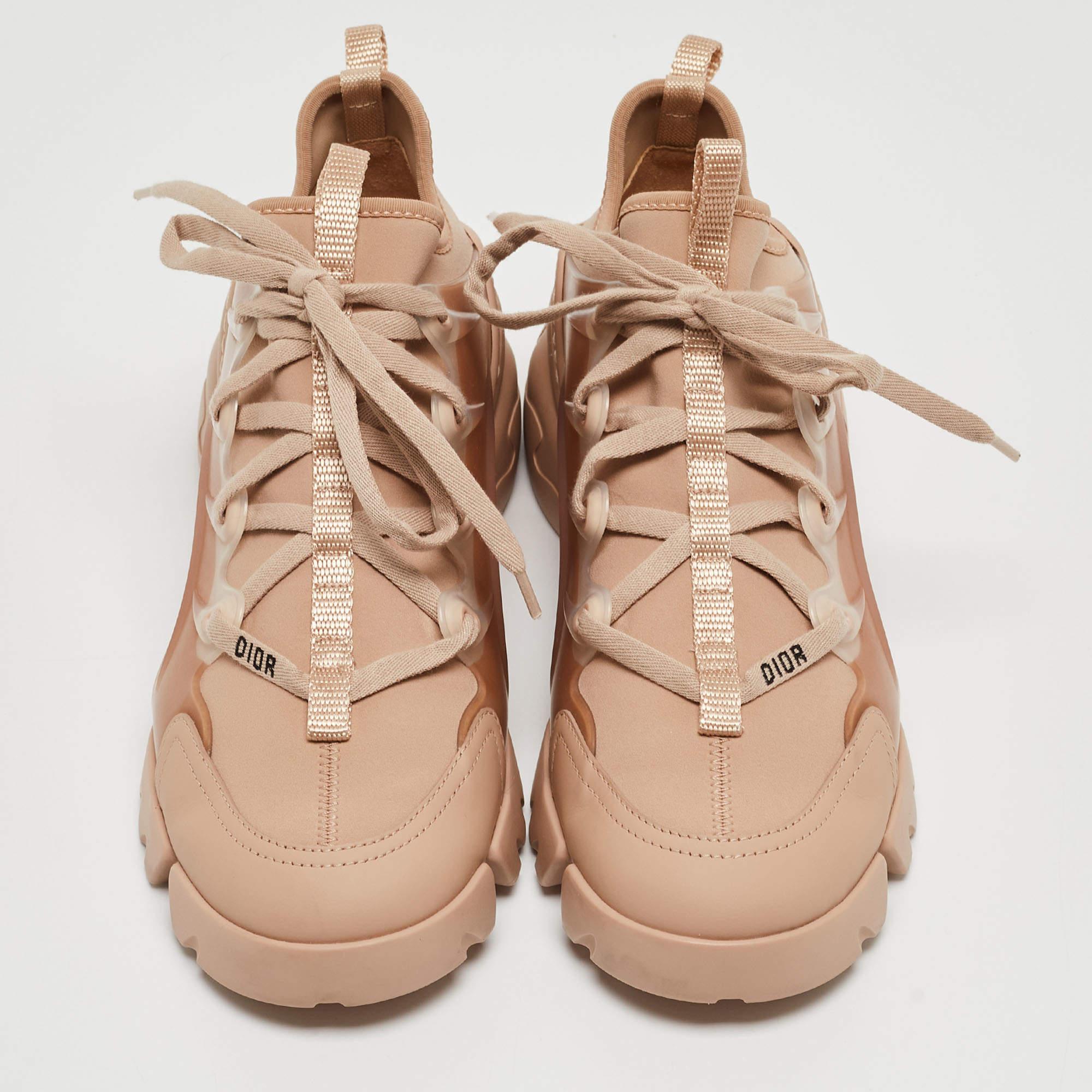 Dior Beige Neoprene and Leather D-Connect Sneakers Size 38 In Excellent Condition In Dubai, Al Qouz 2