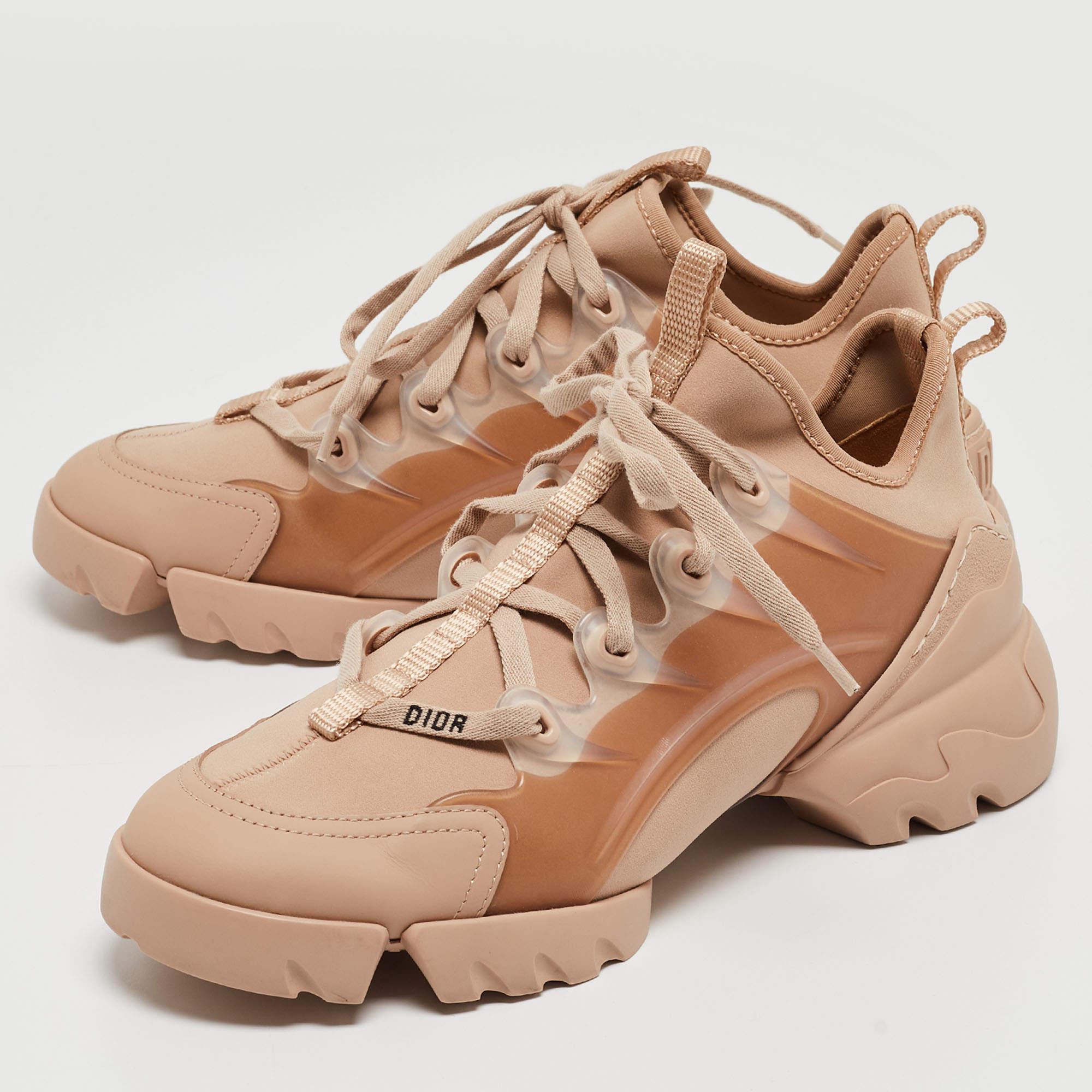 Dior Beige Neoprene and Leather D-Connect Sneakers Size 38 4