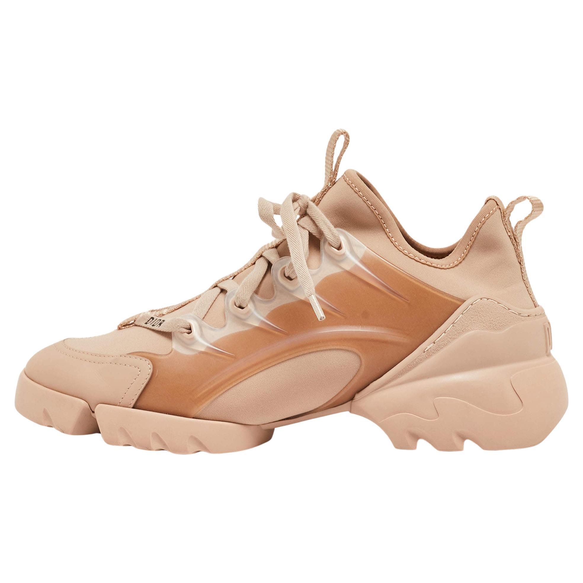Dior Beige Neoprene and Leather D-Connect Sneakers Size 38