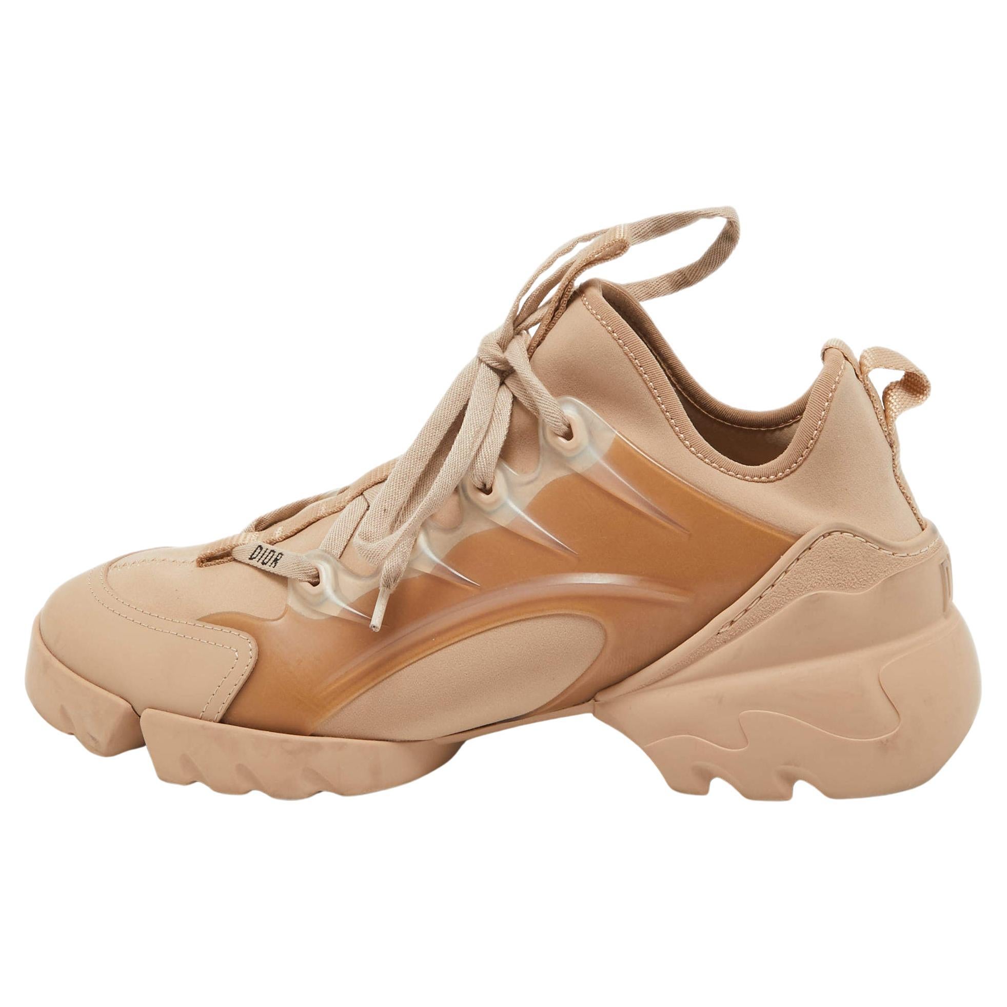 Dior Beige Neoprene and Rubber D-Connect Sneakers Size 39.5
