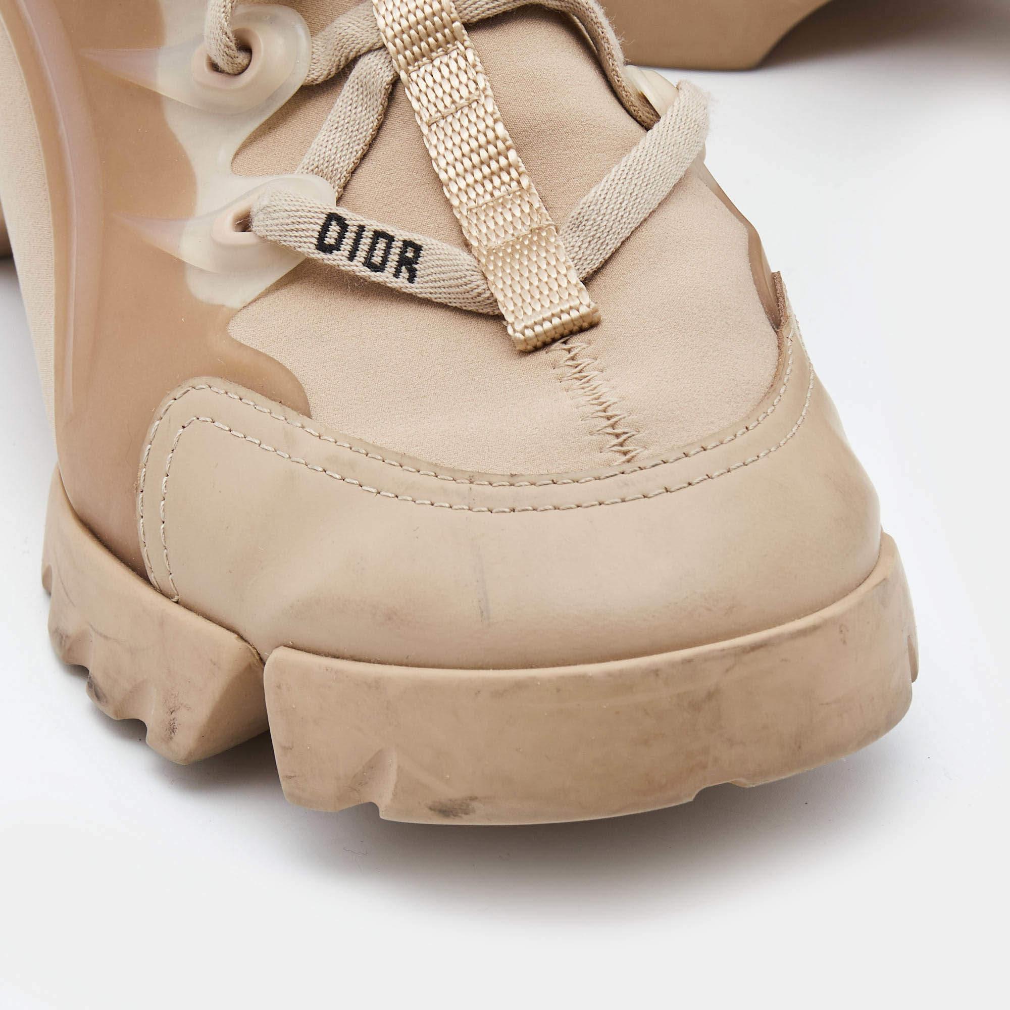 Women's Dior Beige Nylon and Leather D-Connect Lace Up Sneakers Size 37.5 For Sale