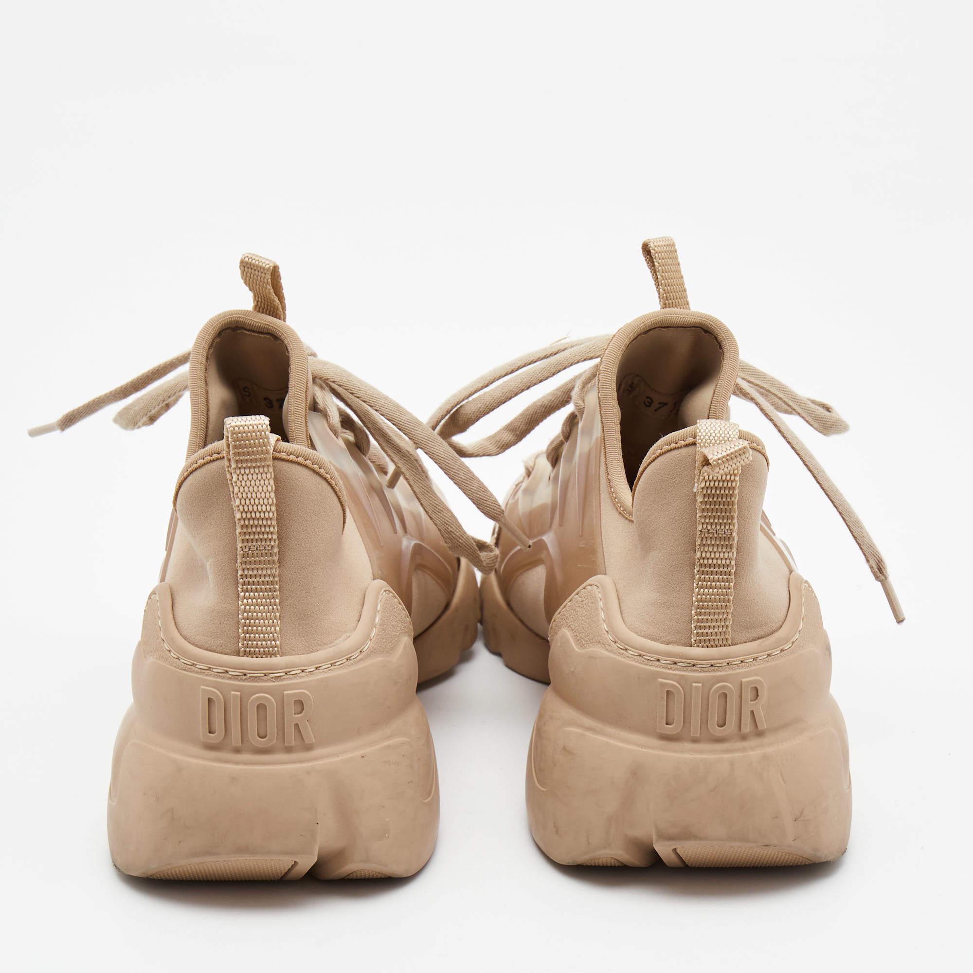 Dior Beige Nylon and Leather D-Connect Lace Up Sneakers Size 37.5 For Sale 3