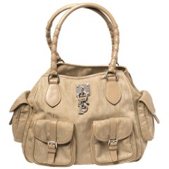 Dior - Fourre-tout à poches multiples en toile et cuir beige oblique