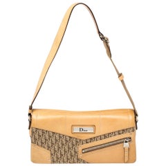 Dior Beige Oblique Canvas And Leather Zip Pocket Shoulder Bag