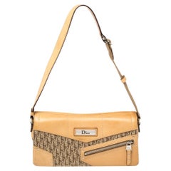 Dior Beige Oblique Canvas And Leather Zip Pocket Shoulder Bag