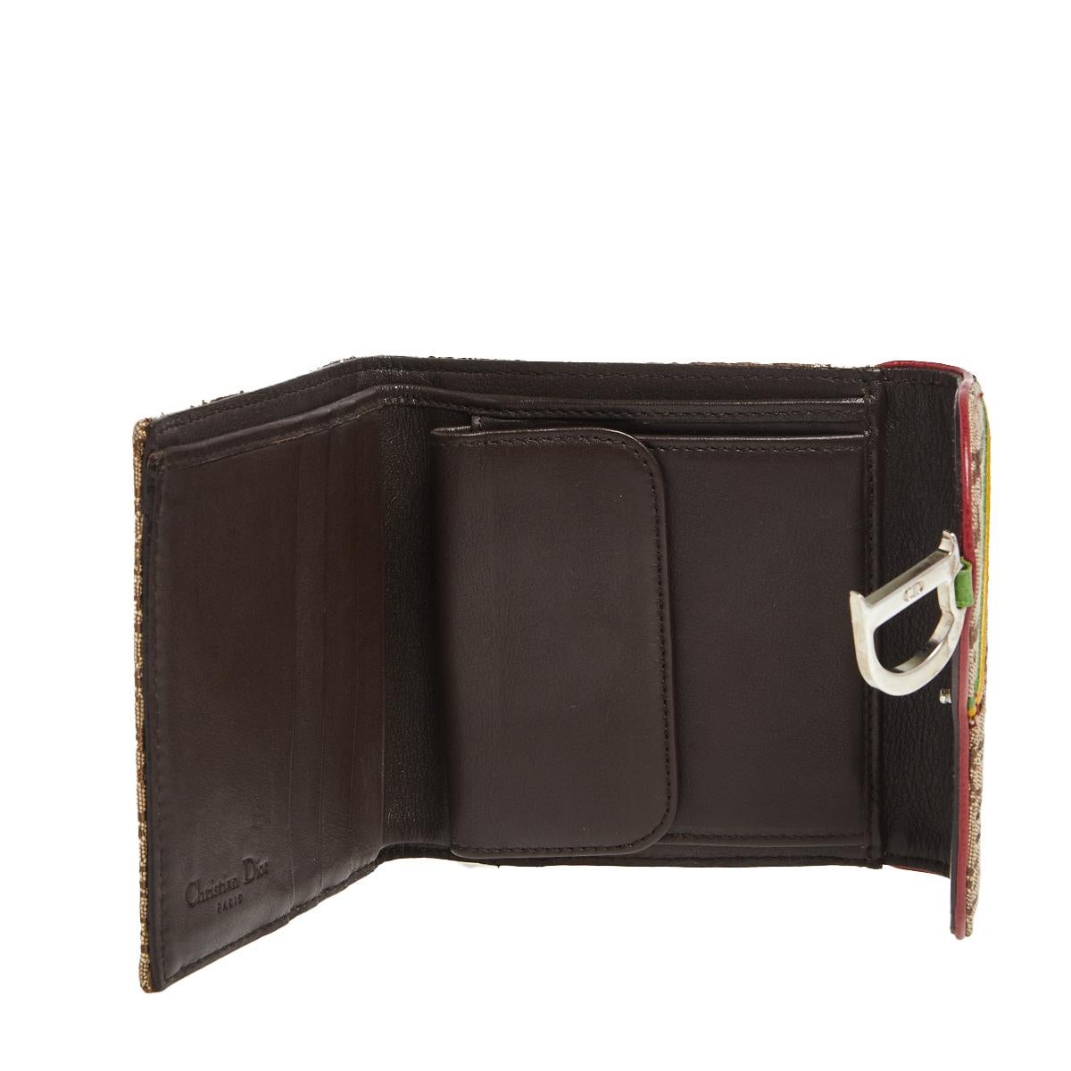 Dior Beige Oblique Canvas Rasta Saddle Compact Wallet In Good Condition In Dubai, Al Qouz 2