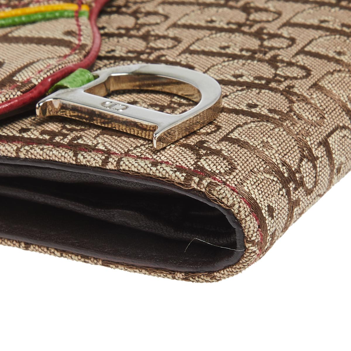Women's Dior Beige Oblique Canvas Rasta Saddle Compact Wallet