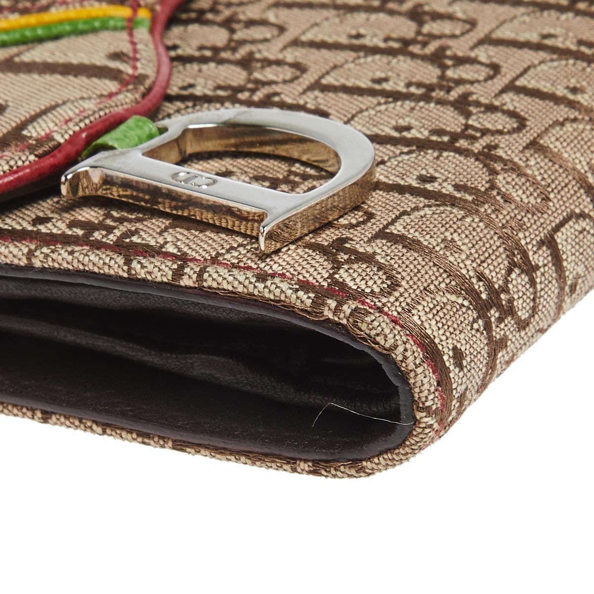 Dior Beige Oblique Canvas Rasta Saddle Compact Wallet 1