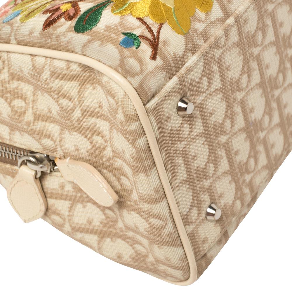 Dior Beige Oblique Coated Canvas and Leather Floral Embroidered Boston Bag 1