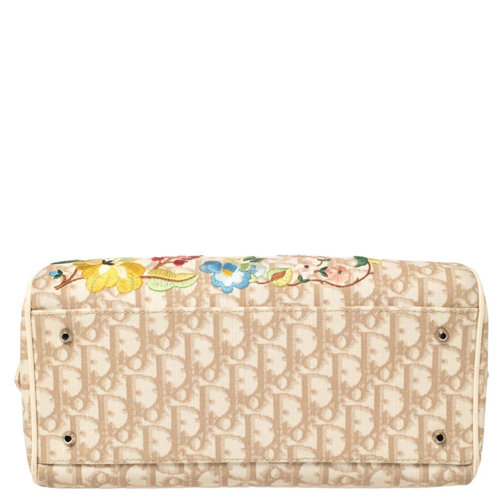 Dior Beige Schräge Tasche aus beschichtetem Canvas und Leder mit Blumenstickerei Boston 4