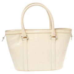 Dior Beige Oblique Embossed Patent Leather Top Zip Tote