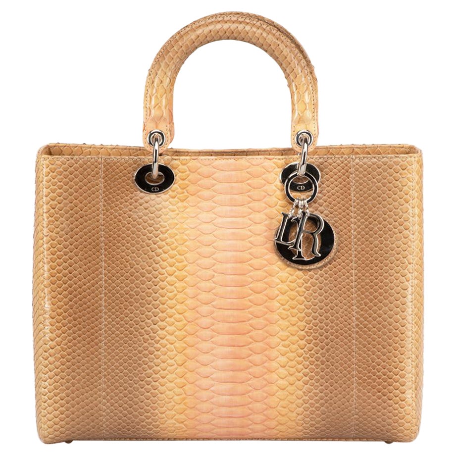 Dior Beige Ombré Python Large Lady Dior Tote