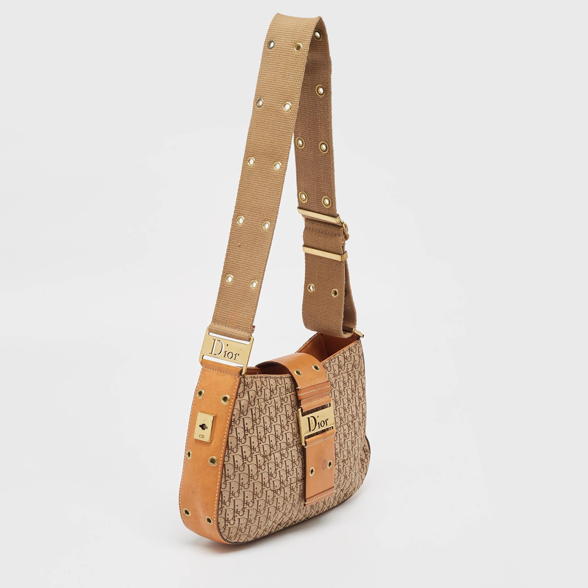 Brown Dior Beige/Orange Oblique Canvas and Leather Street Chic Shoulder Bag