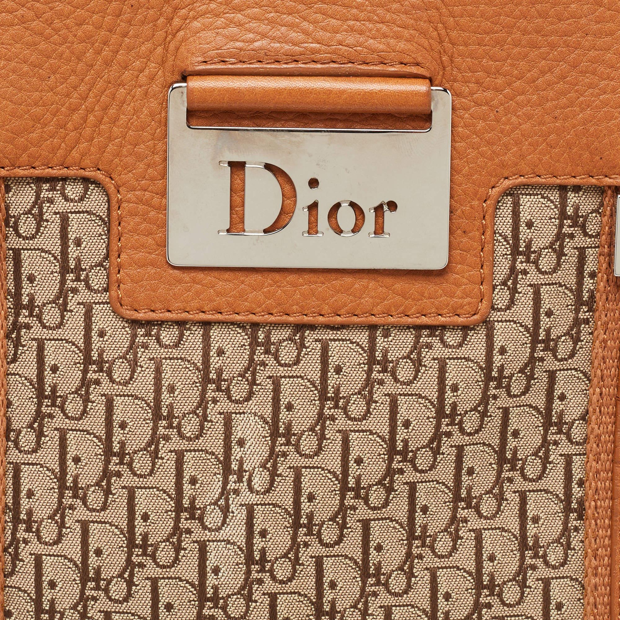 Dior Beige/Orange Oblique Vintage-Tasche aus Segeltuch und Leder im Angebot 4