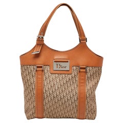 Sac vintage Dior en toile et cuir oblique beige/orange