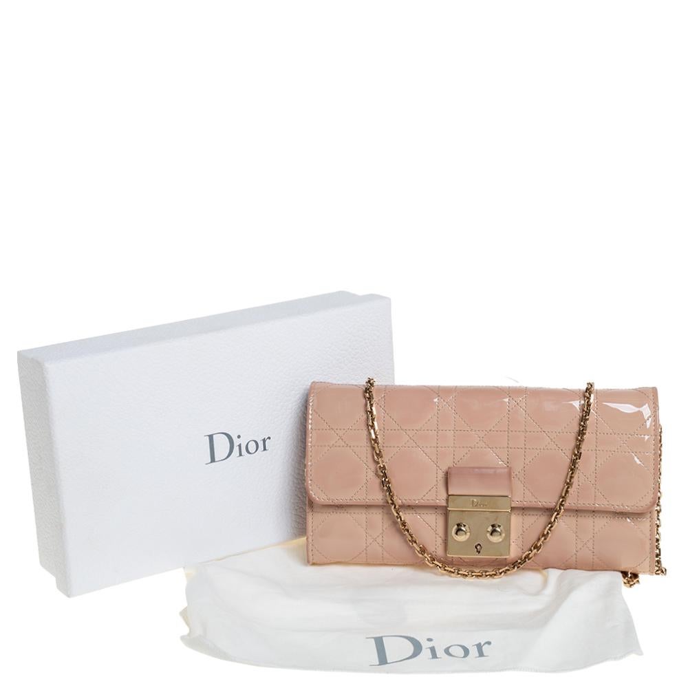 Dior Beige Patent Cannage Leather Miss Dior Wallet On Chain 6