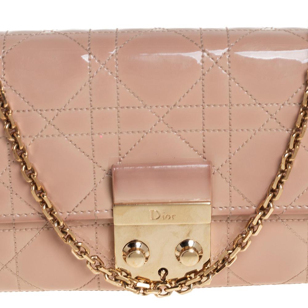 Dior Beige Patent Cannage Leather Miss Dior Wallet On Chain 8