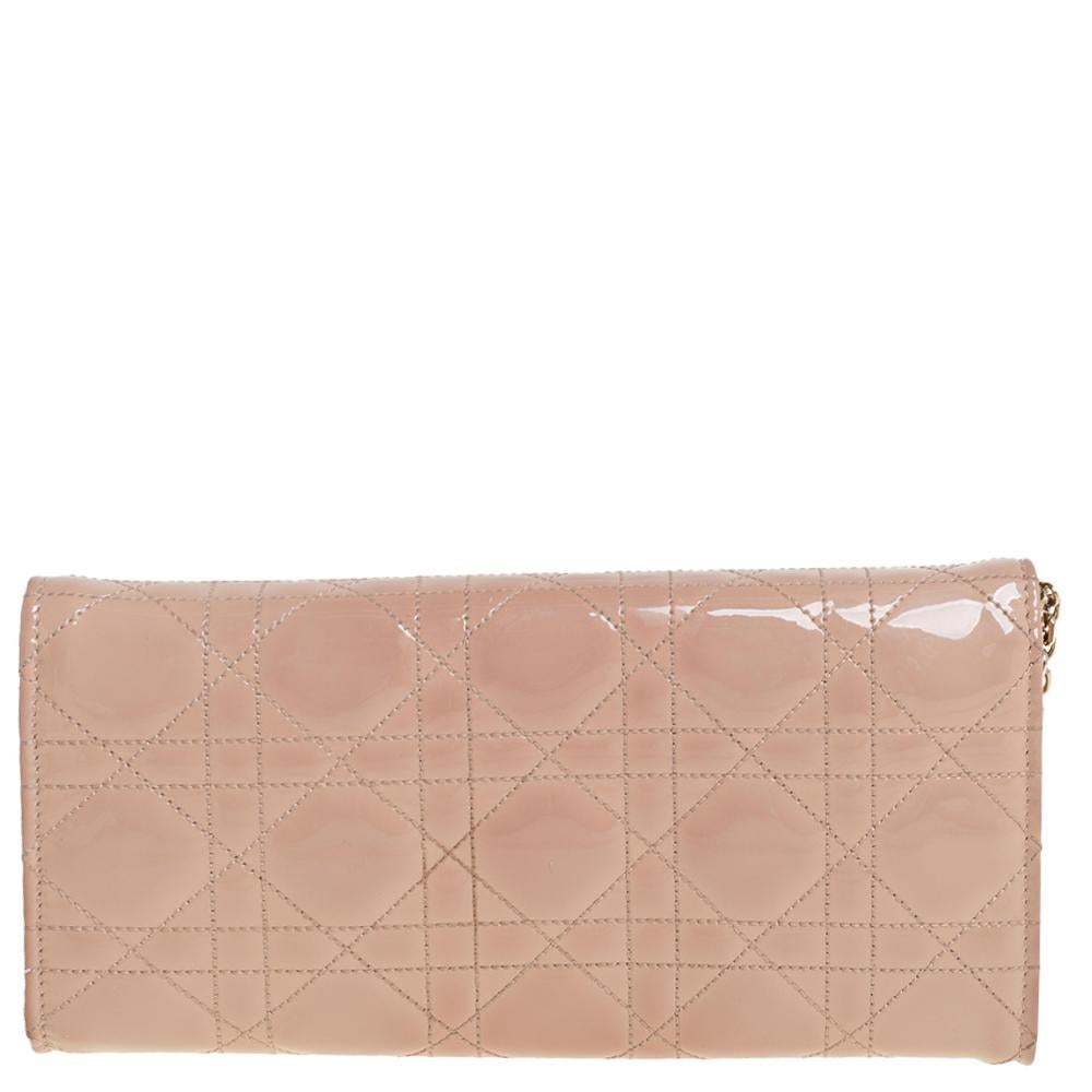 Women's Dior Beige Patent Cannage Leather Miss Dior Wallet On Chain