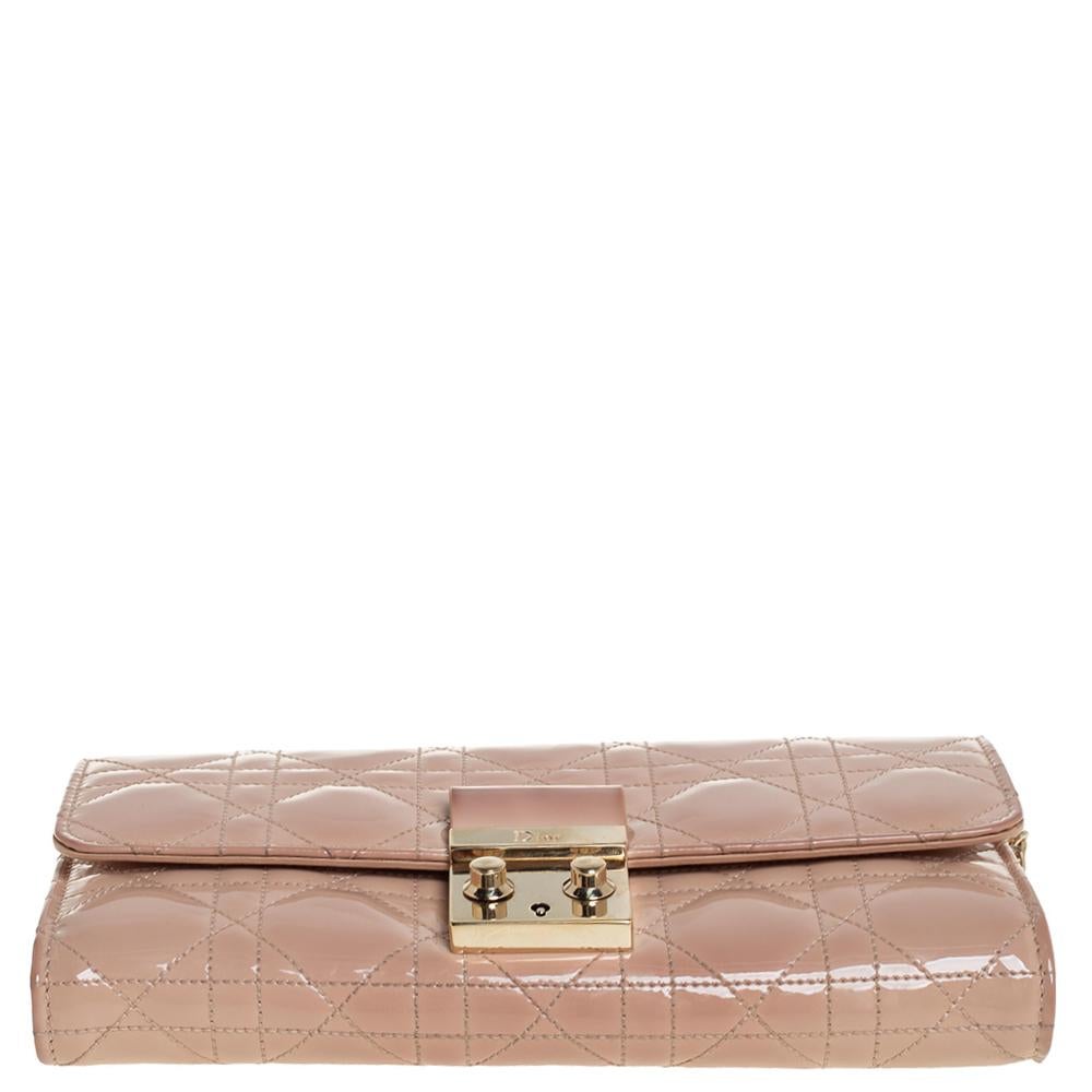 Dior Beige Patent Cannage Leather Miss Dior Wallet On Chain 4