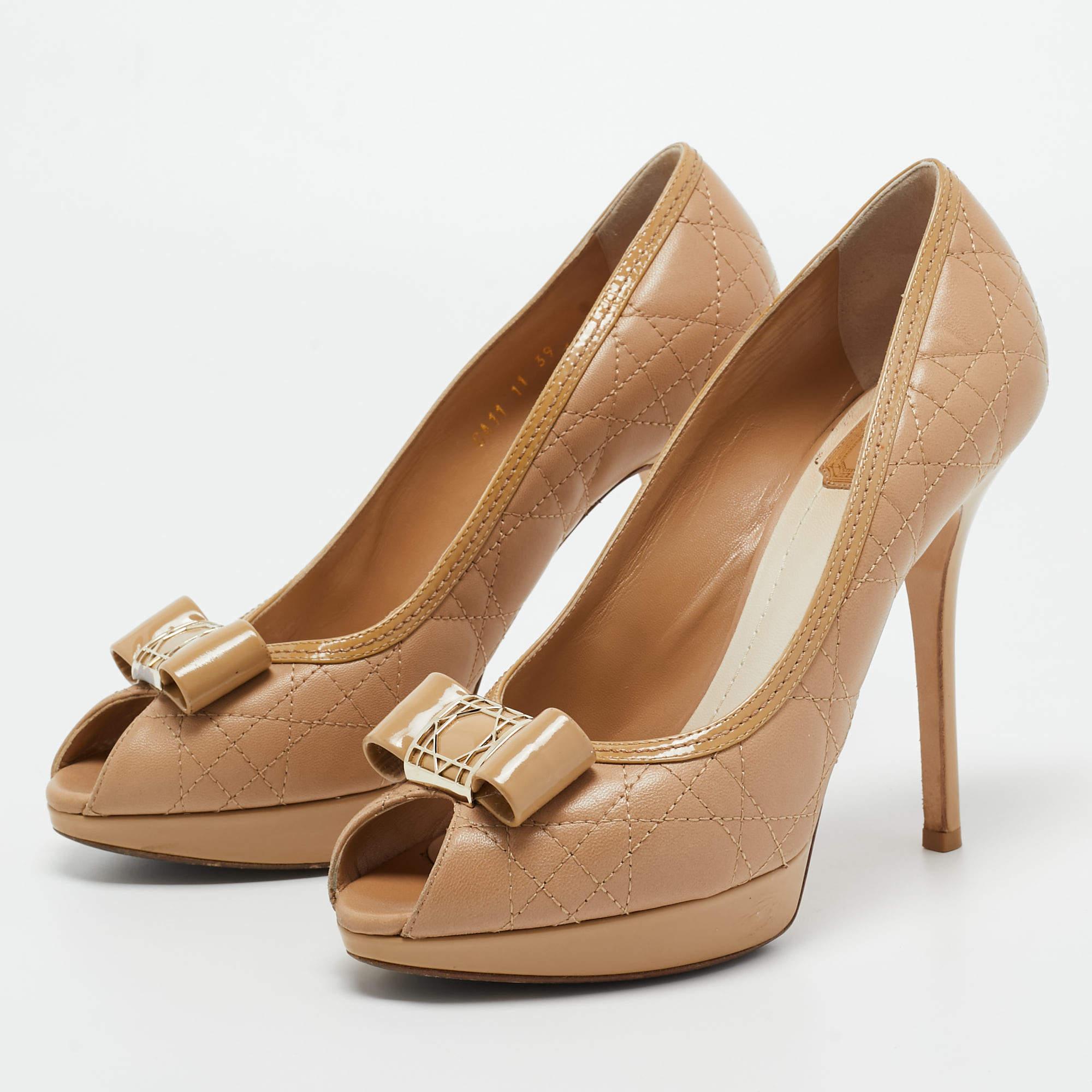 Dior Beige Patent Leather and Leather Peep Toe Pumps Size 39 1