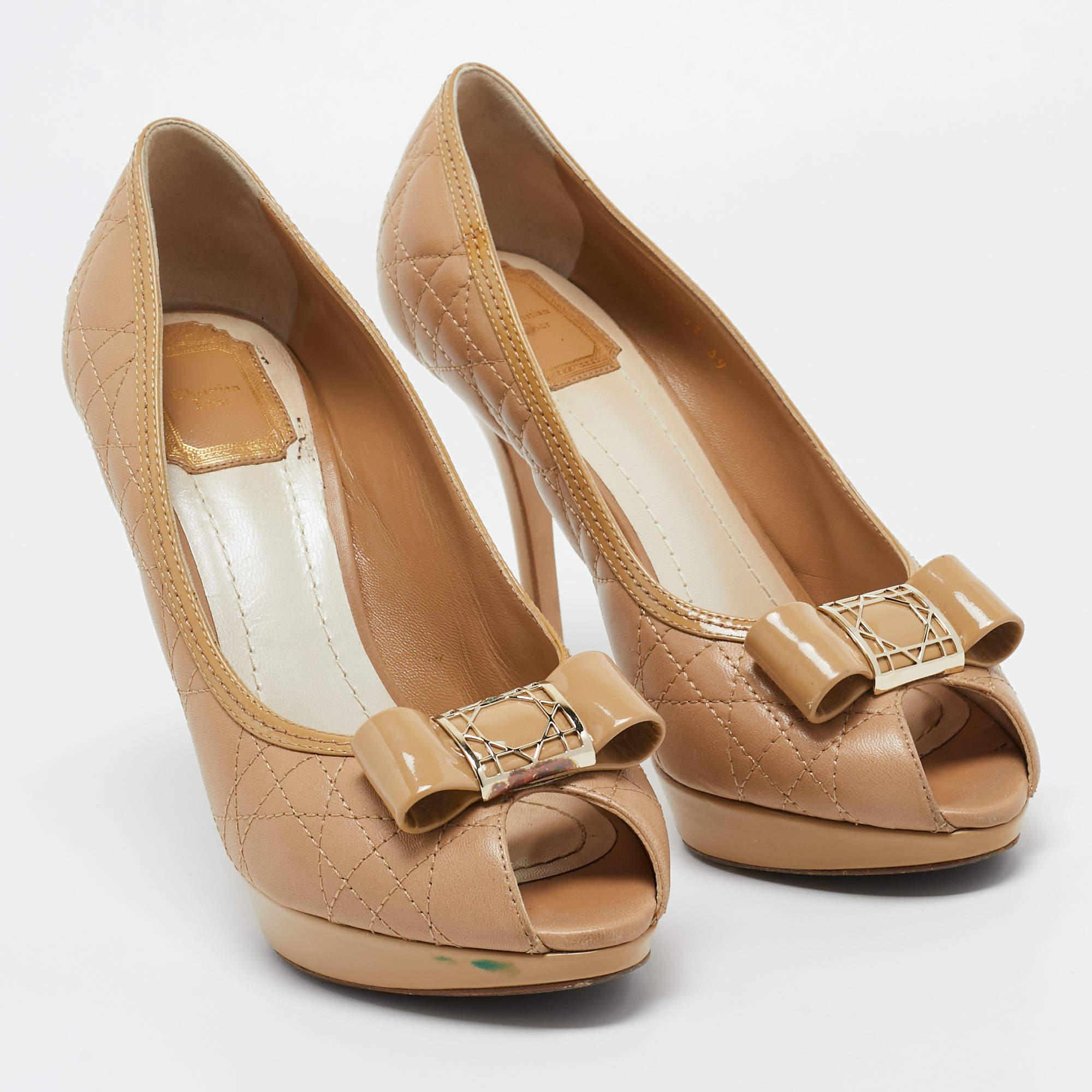 Dior Beige Patent Leather and Leather Peep Toe Pumps Size 39 3