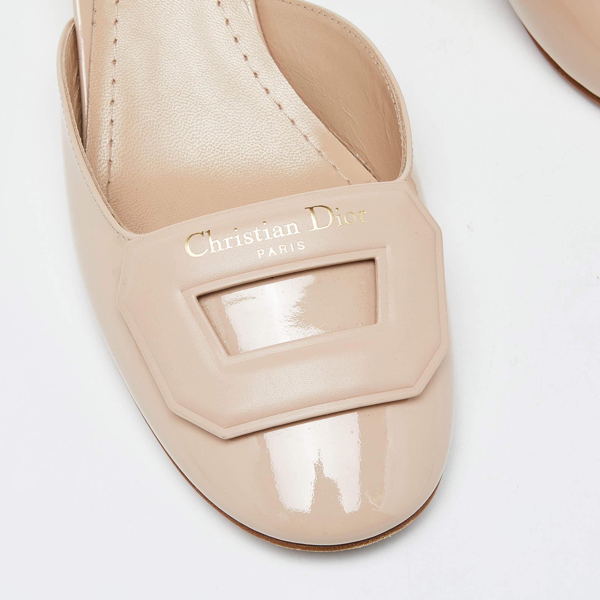 Dior Beige Lackleder Day Block Heel Slingback Sandalen Größe 37 Damen im Angebot