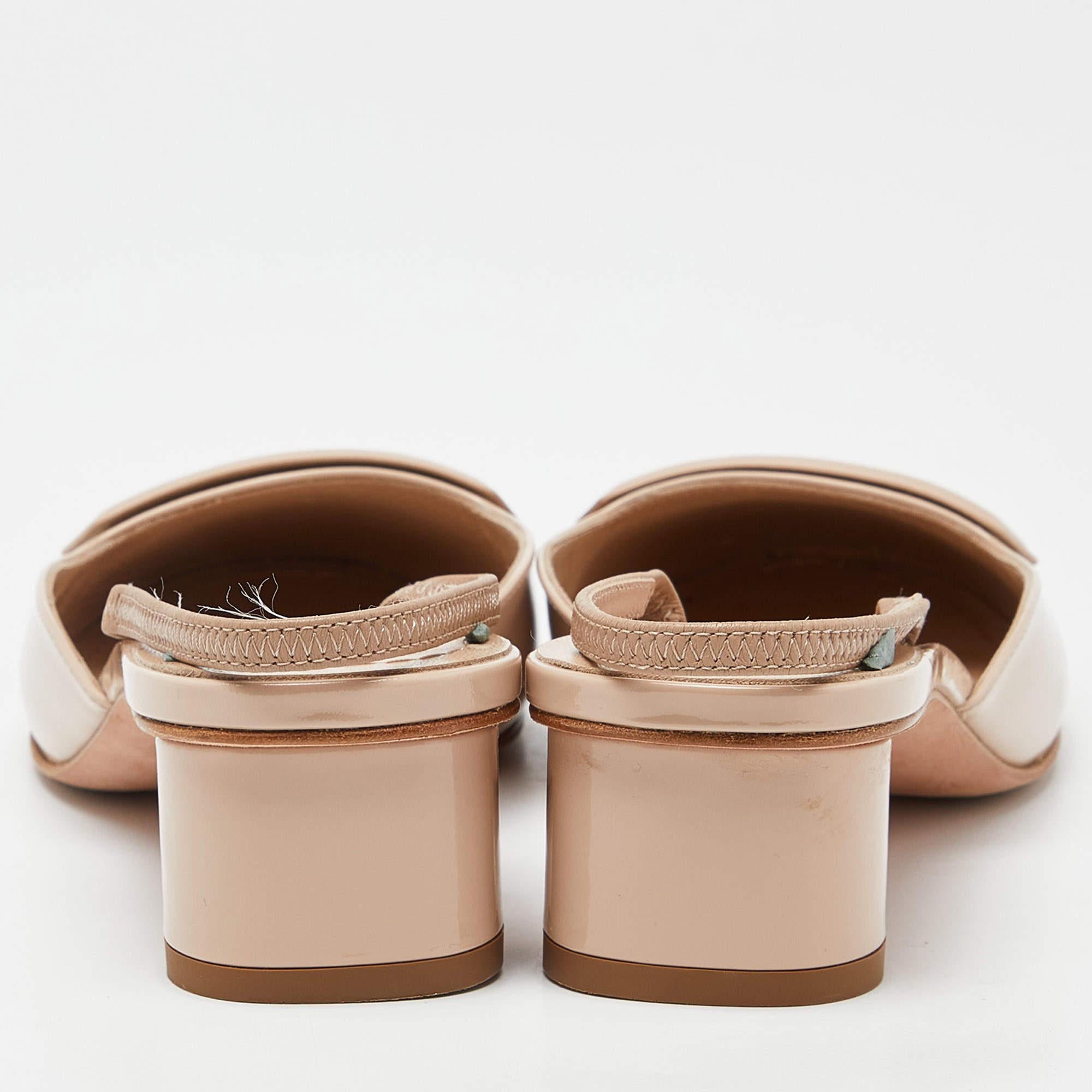 Dior Beige Lackleder Day Block Heel Slingback Sandalen Größe 37 im Angebot 2