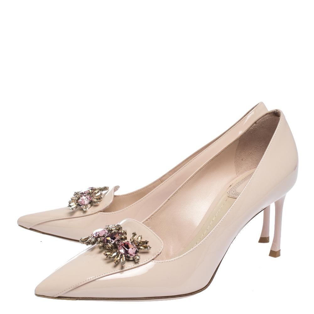 Dior Beige Patent Leather Dianeme Crystal Embellished Pointed Toe Pumps Size 38 1