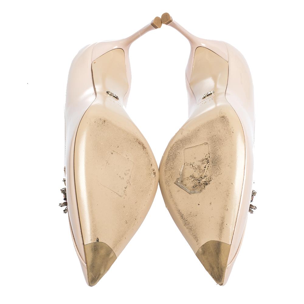 Dior Beige Patent Leather Dianeme Crystal Embellished Pointed Toe Pumps Size 38 3