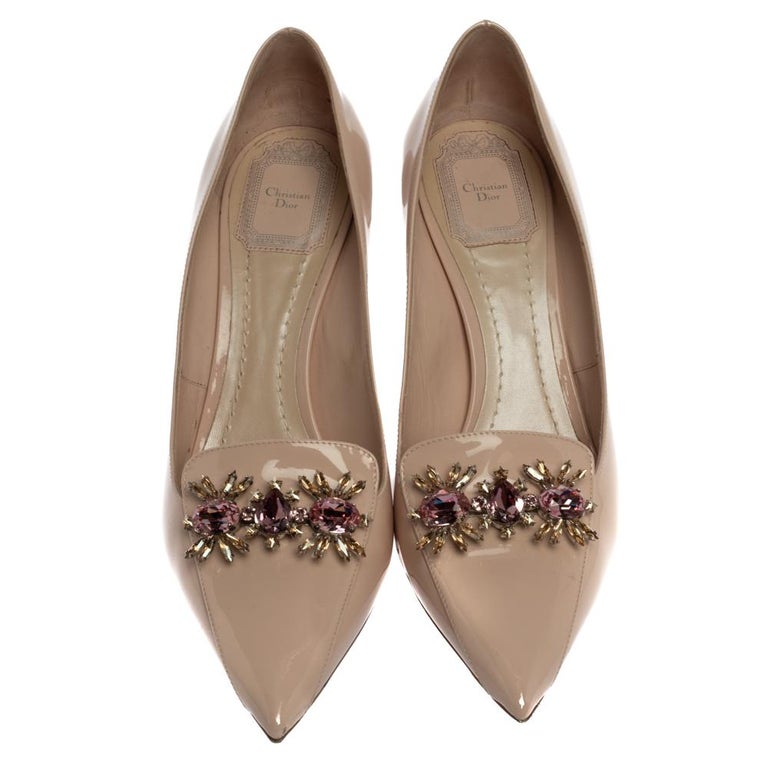 DIOR 26S POINTED-TOE HIGH HEELS 35MM IN NUDE SUEDE CRYSTAL