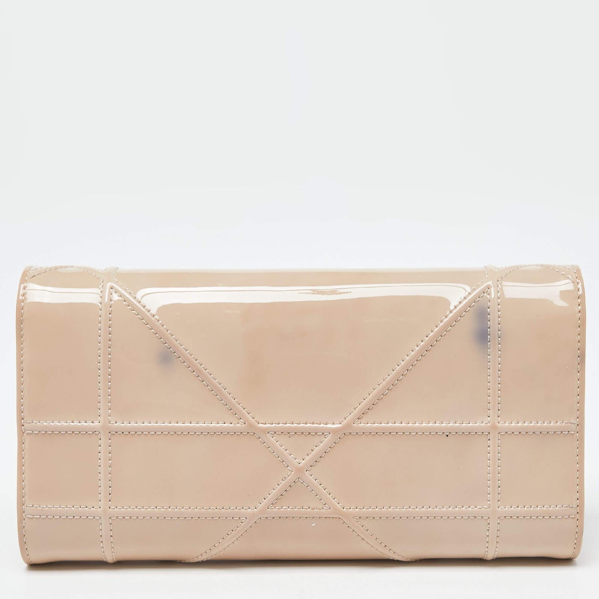 Women's Dior Beige Patent Leather Diorama Wallet on Chain
