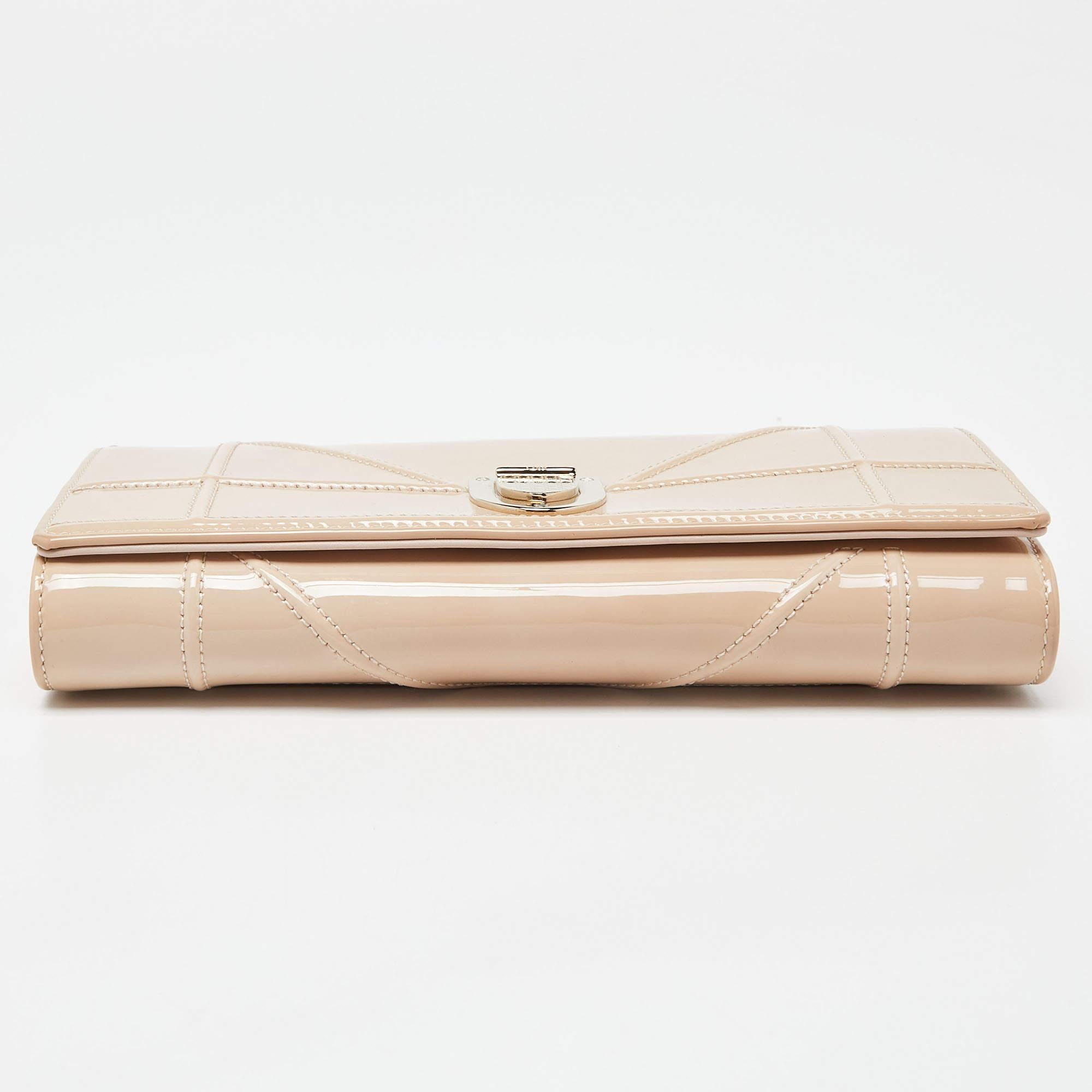 Dior Beige Patent Leather Diorama Wallet on Chain 2