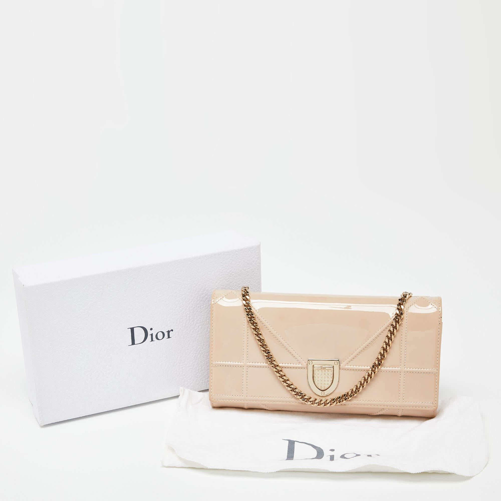 Dior Beige Patent Leather Diorama Wallet on Chain 3