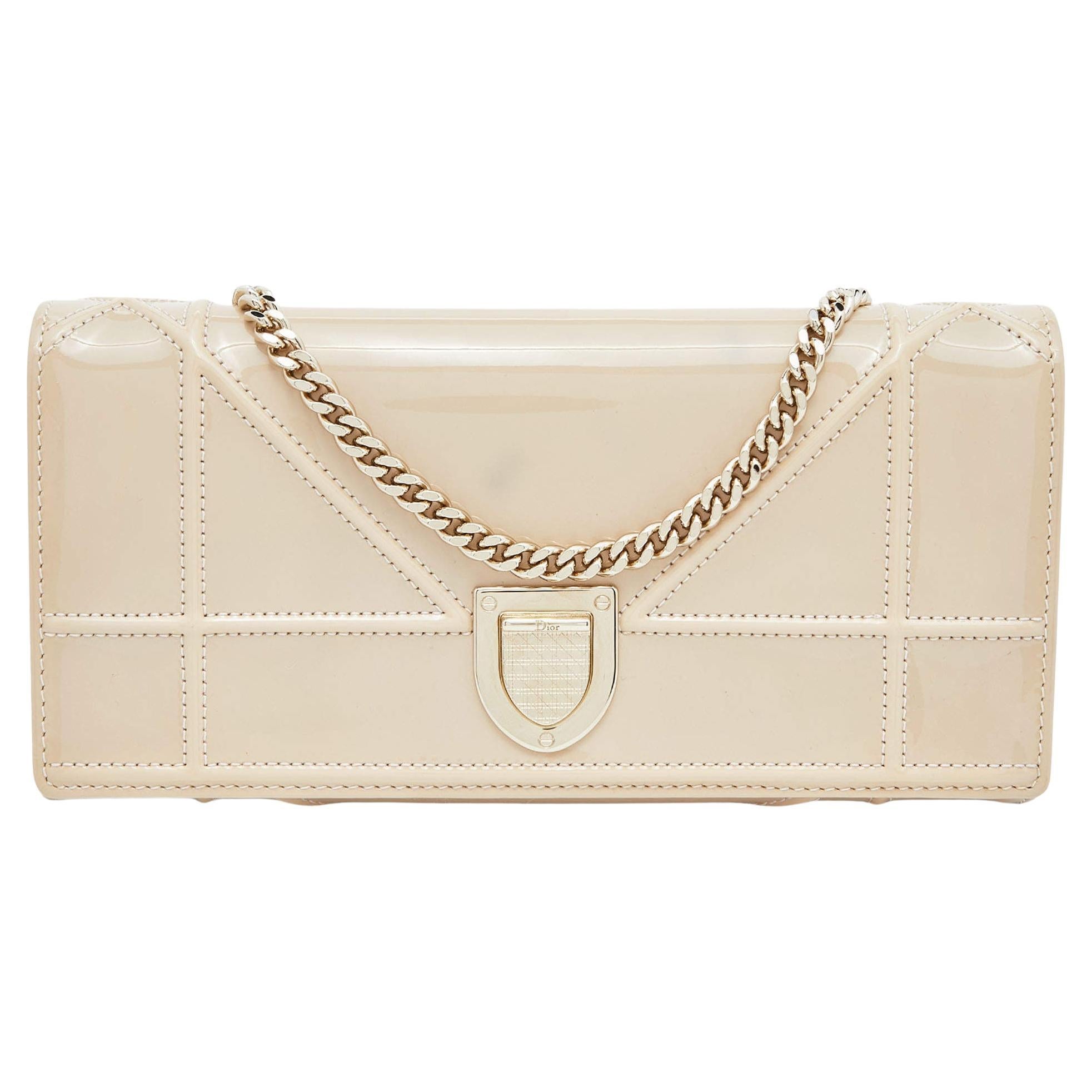Dior Beige Patent Leather Diorama Wallet on Chain For Sale