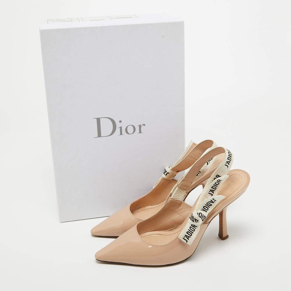 Dior Beige Patent Leather J'Adior Slingback Sandals Size 36 3