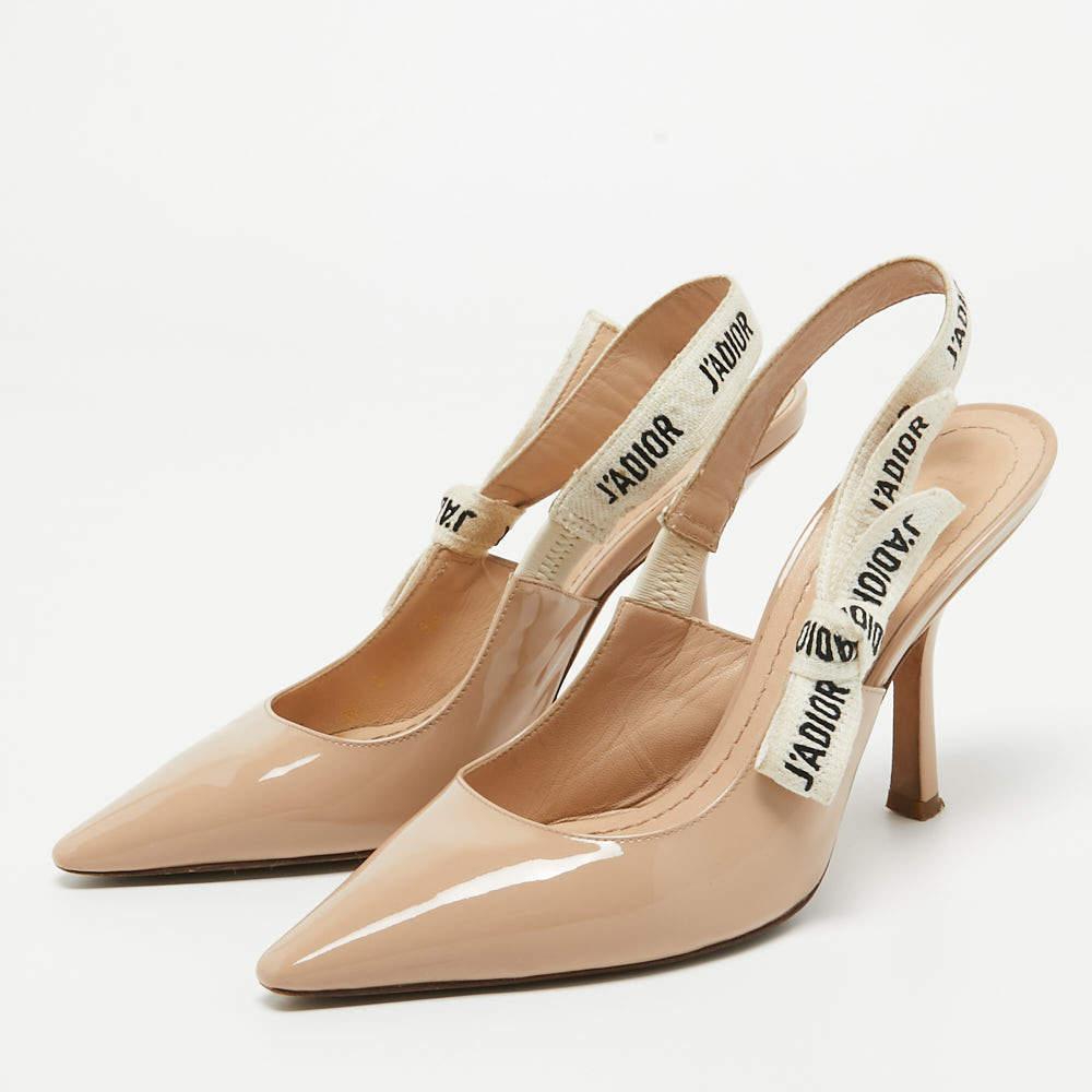 Dior Beige Patent Leather J'Adior Slingback Sandals Size 36 4