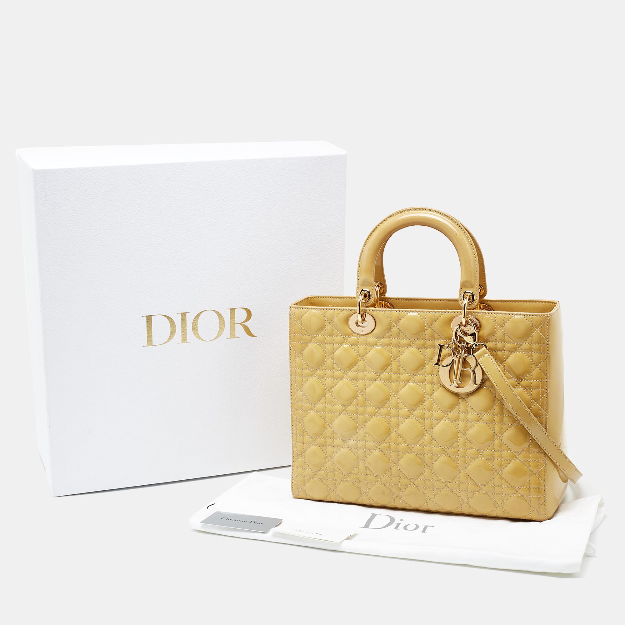 Dior Beige Patent Leather Large Lady Dior Tote 11