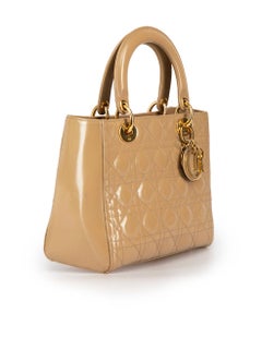 Dior Beige Patent Leather Medium Lady Dior Bag