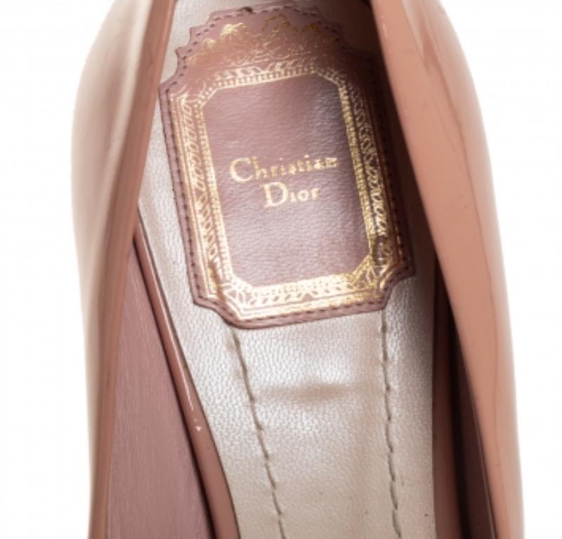 Women's Dior Beige Patent Leather Miss Dior Peep Toe Platform Pumps Size 38.5 For Sale