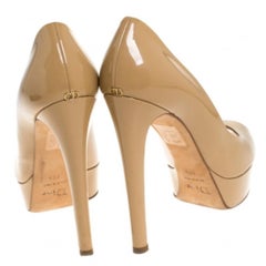 Dior Beige Patent Leather Miss Dior Peep Toe Platform Pumps Taglia 39.5